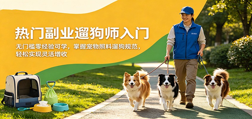 热门副业遛狗师入门，无门槛零经验可学，掌握宠物照料遛狗规范，轻松实现灵活增收