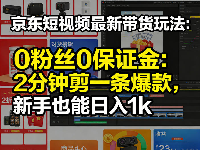 京东短视频最新带货玩法，0粉丝0保证金，2分钟剪一条爆款，新手也能日入1k+【揭秘】